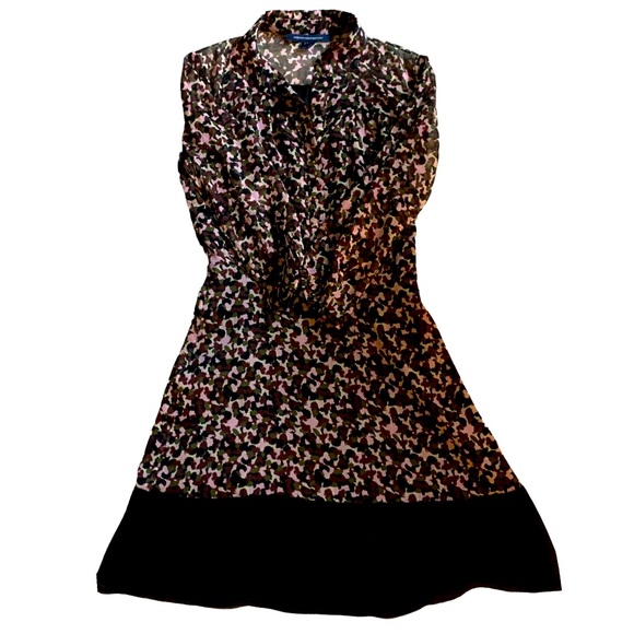 French condition black multi floral dress 3/4 length leaves size4 mint condition - Picture 2 of 10